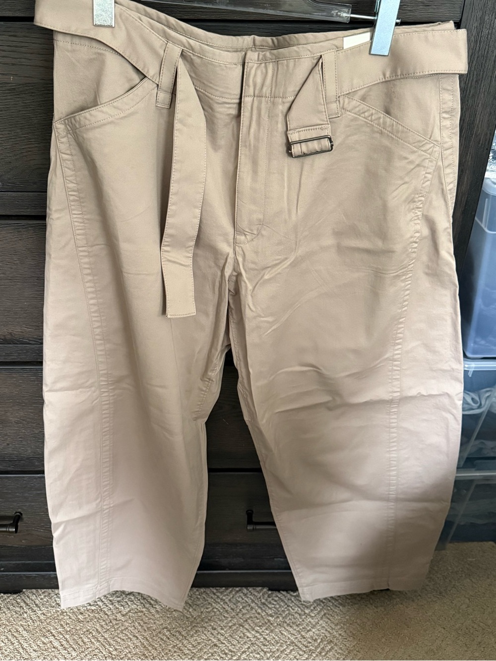Womens Beige Utility Pants with Integrated Belt - Picture 1 of 3
